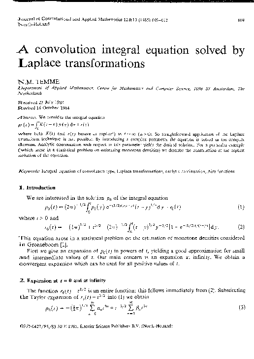 (PDF) A convolution integral equation solved by Laplace transformations