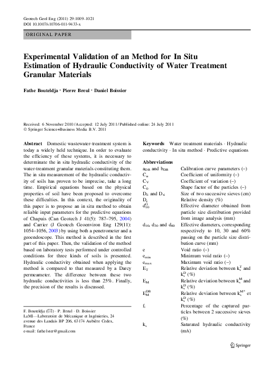 (PDF) Experimental Validation of an Method for In Situ Estimation of ...