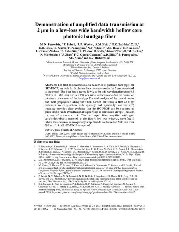 (PDF) Demonstration of amplified data transmission at 2 mu m in a low ...