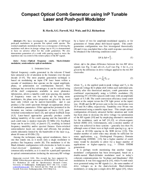 (PDF) Compact Optical Comb Generator Using InP Tunable Laser and Push ...