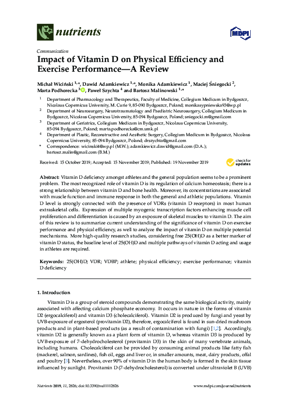 (PDF) Impact of Vitamin D on Physical Efficiency and Exercise ...