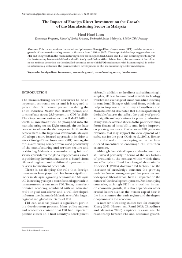 (PDF) The impact of foreign direct investment on the growth of the ...