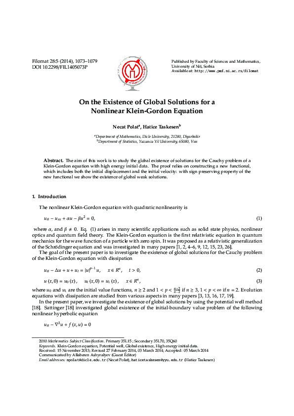 (PDF) On the existence of global solutions for a nonlinear Klein-Gordon ...