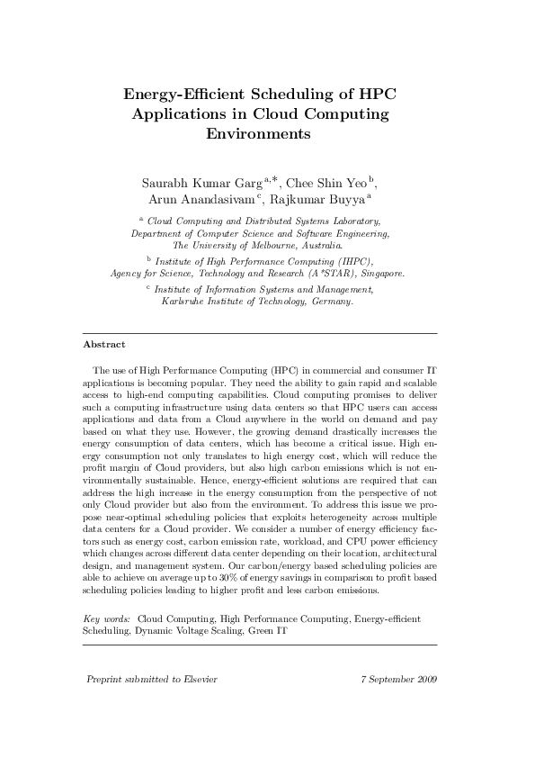 (PDF) Scheduling of HPC Applications in Cloud Computing Environments
