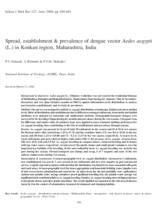 (PDF) Spread, establishment & prevalence of dengue vector Aedes aegypti ...