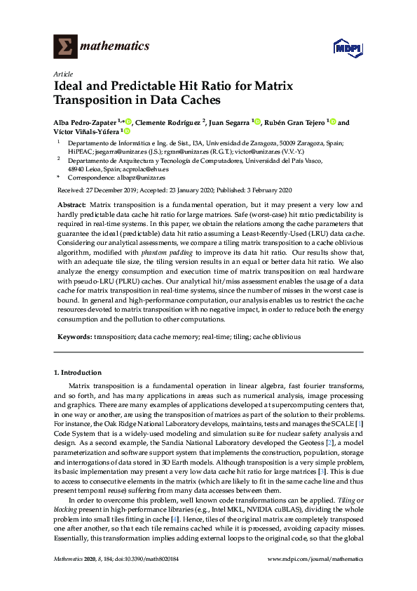 (PDF) Ideal and Predictable Hit Ratio for Matrix Transposition in Data ...