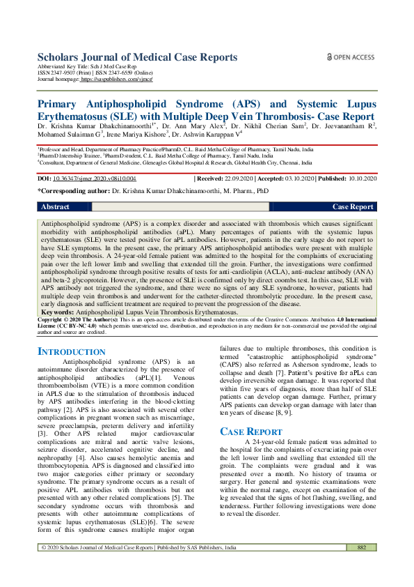 (PDF) Primary Antiphospholipid Syndrome (APS) and Systemic Lupus ...
