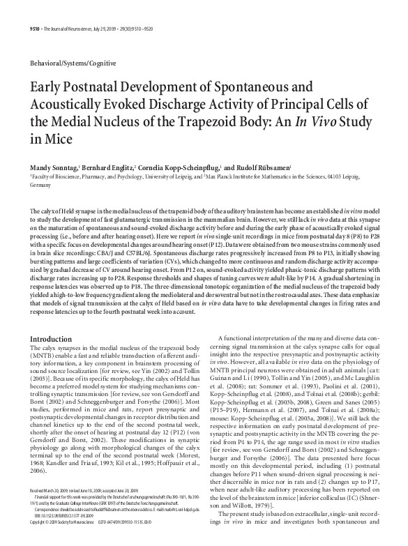 (PDF) Early Postnatal Development of Spontaneous and Acoustically ...