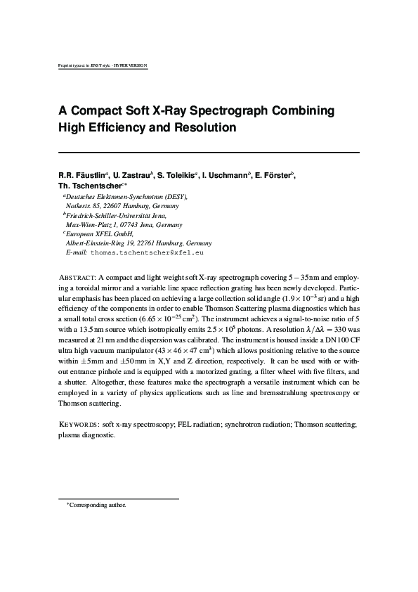 (PDF) A compact soft X-ray spectrograph combining high efficiency and ...