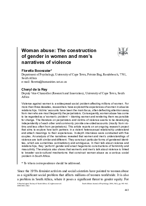 (PDF) Woman Abuse: The Construction of Gender in Women and Men's ...