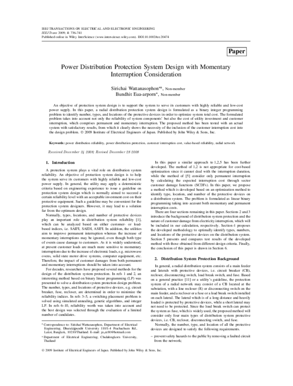 (PDF) Power Distribution Protection System Design with Momentary ...