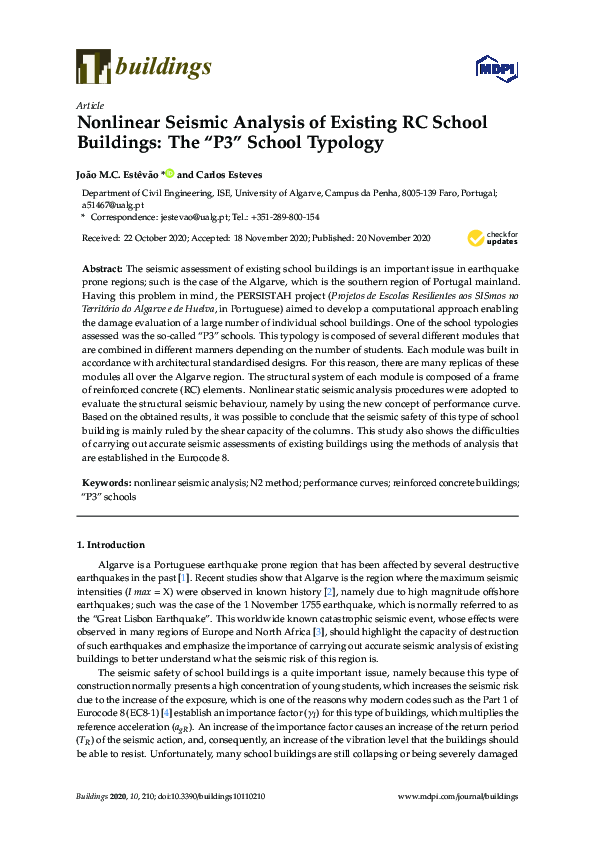 (PDF) Nonlinear Seismic Analysis of Existing RC School Buildings: The ...
