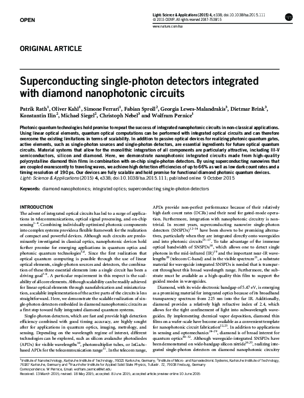 (PDF) Superconducting single photon detectors integrated with single ...