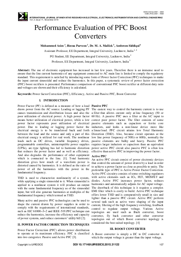 (PDF) Performance Evaluation of PFC Boost Converters