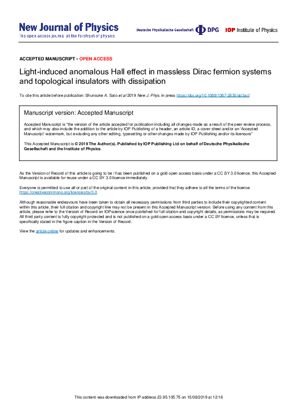 (PDF) Light-induced anomalous Hall effect in massless Dirac fermion ...
