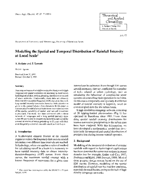 (PDF) Modelling the spatial and temporal distribution of rainfall ...