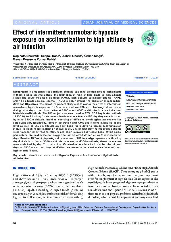 (PDF) Effect of intermittent normobaric hypoxia exposure on ...