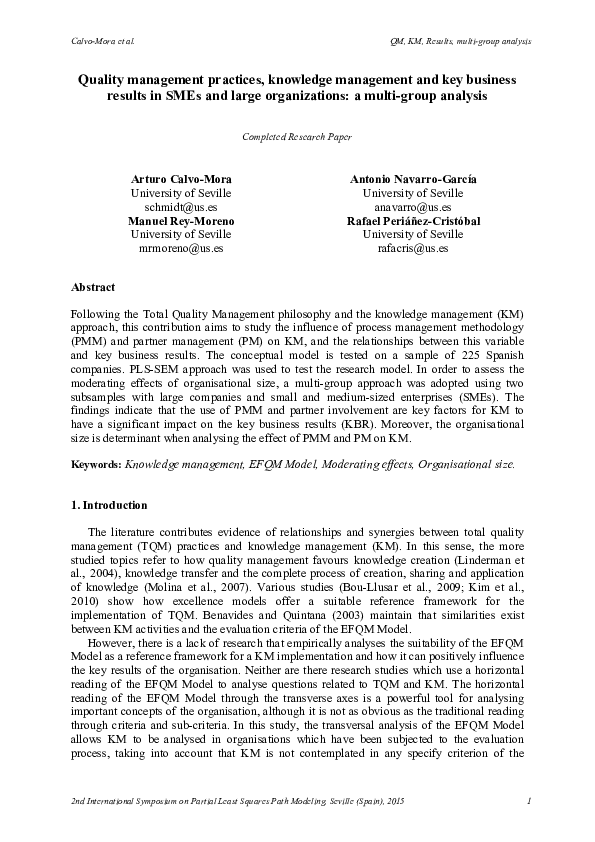 (PDF) Quality management practices, knowledge management and key ...
