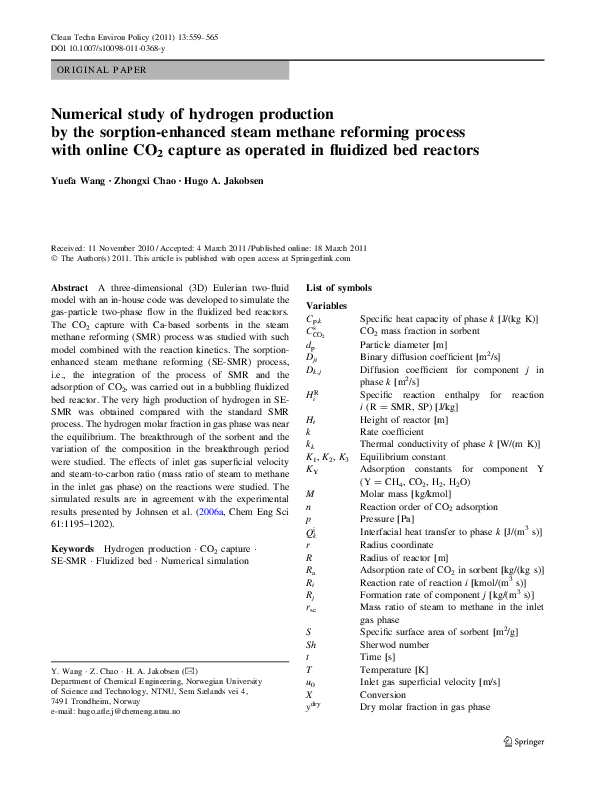 (PDF) Numerical study of hydrogen production by the sorption-enhanced ...