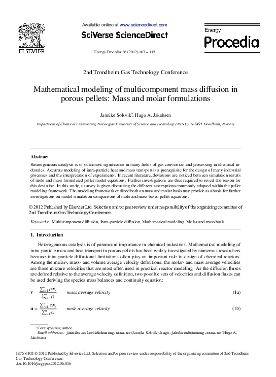 (PDF) Mathematical Modeling of Multicomponent Mass Diffusion in Porous ...