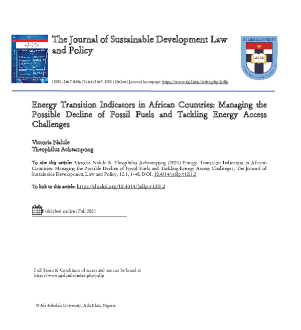 (PDF) Energy Transition Indicators in African Countries: Managing the ...