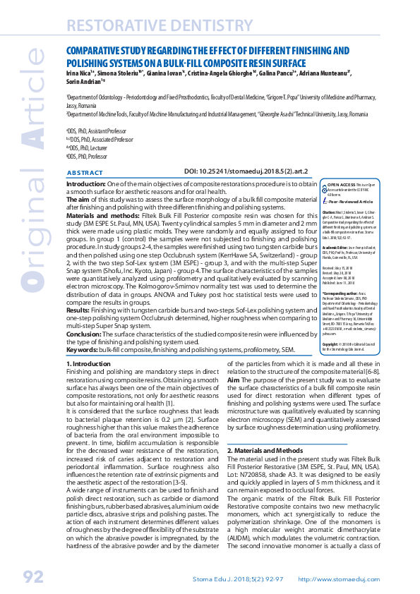 (PDF) Comparative Study Regarding the Effect of Different Finishing and ...