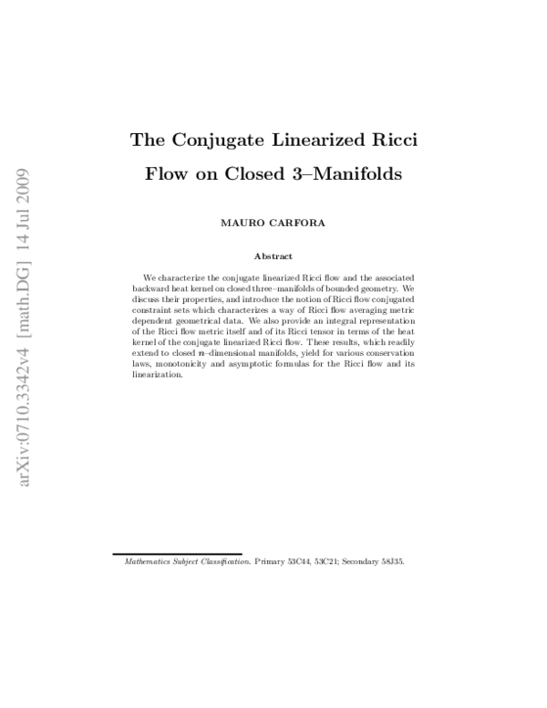 (PDF) The conjugate linearized Ricci flow on closed 3-manifolds