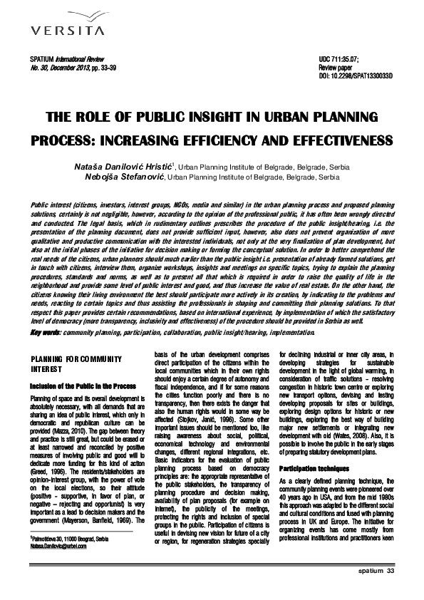(PDF) The role of public insight in urban planning process: Increasing ...