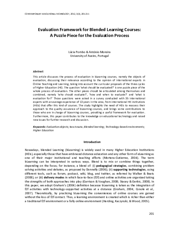 (PDF) Evaluation Framework for Blended Learning Courses: A Puzzle Piece ...