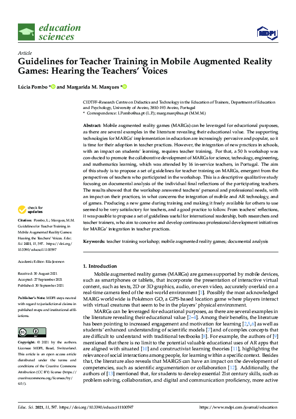 (PDF) Guidelines for Teacher Training in Mobile Augmented Reality Games ...