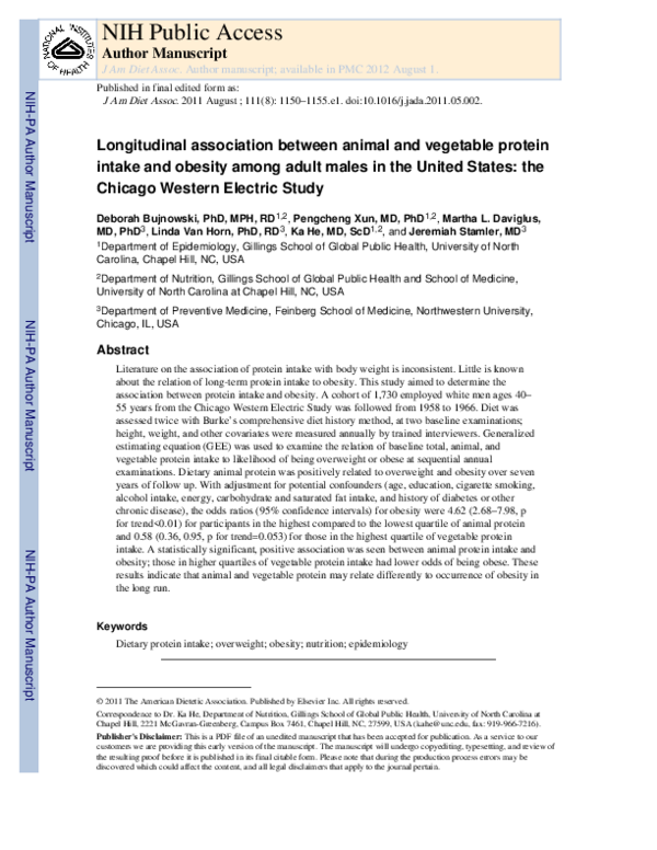 (PDF) Longitudinal Association between Animal and Vegetable Protein ...