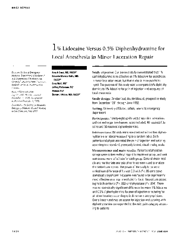 (PDF) 1 Lidocaine Versus 0.5 Diphenhydramine for Local Anesthesia in
