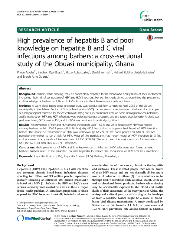 (PDF) High prevalence of hepatitis B and poor knowledge on hepatitis B ...