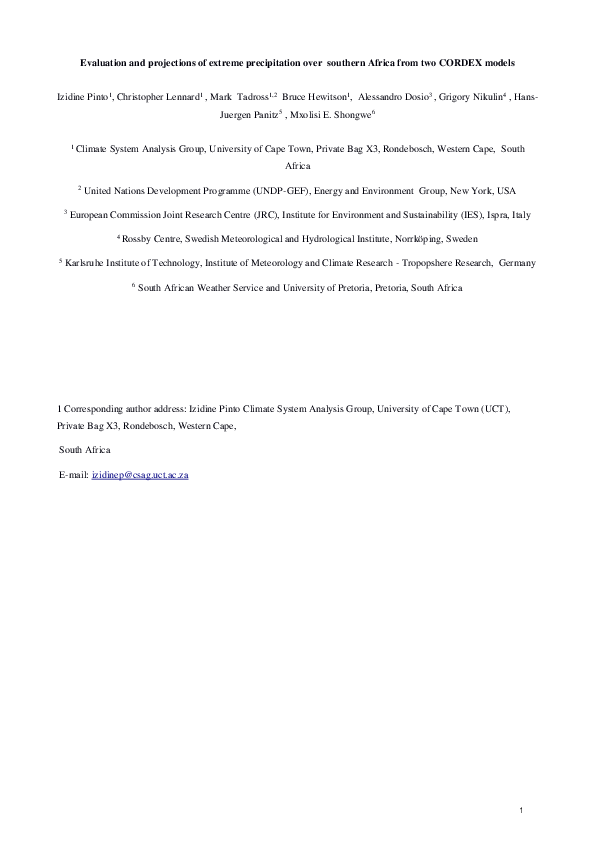 (PDF) Evaluation and projections of extreme precipitation over southern ...