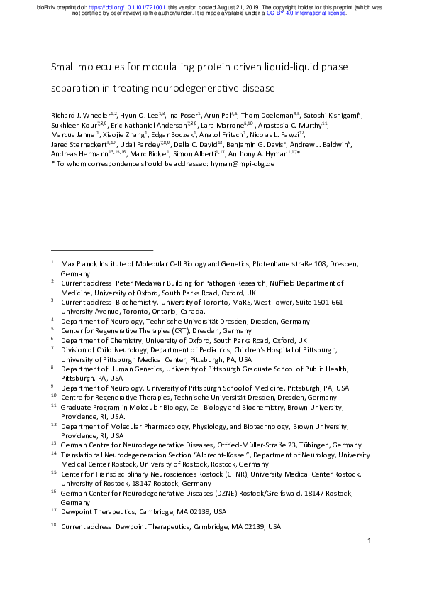 (PDF) Small molecules for modulating protein driven liquid-liquid phase ...