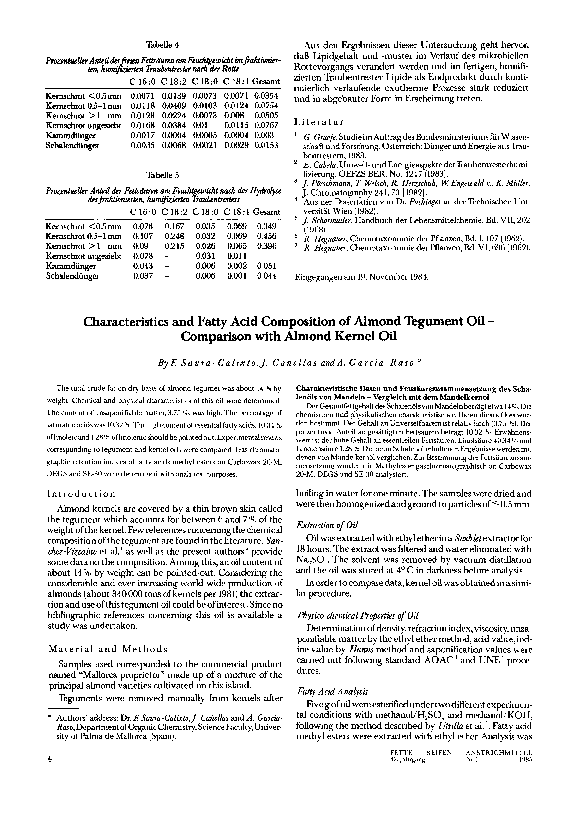 (PDF) Characteristics and Fatty Acid Composition of Almond Tegument Oil