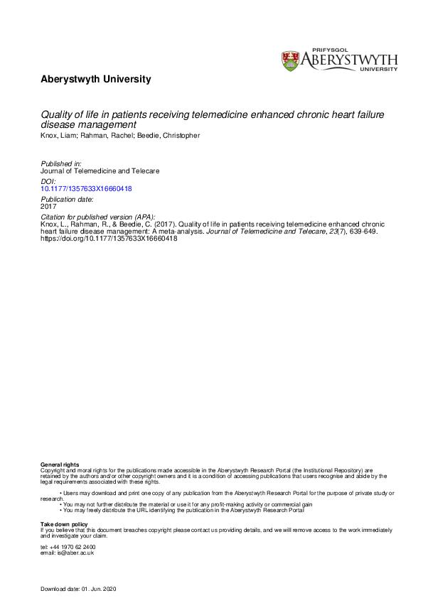 (PDF) Quality of life in patients receiving telemedicine enhanced ...
