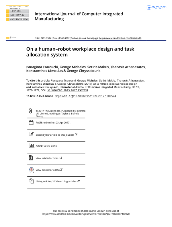 (PDF) On a human–robot workplace design and task allocation system