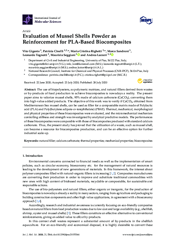 (PDF) Evaluation of Mussel Shells Powder as Reinforcement for PLA-Based ...