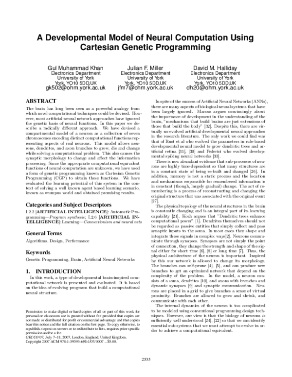 (PDF) A developmental model of neural computation using cartesian ...