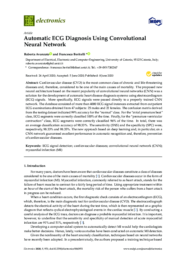 (PDF) Automatic ECG Diagnosis Using Convolutional Neural Network