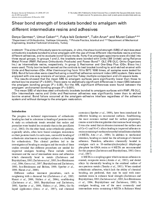 (PDF) Shear bond strength of brackets bonded to amalgam with different ...