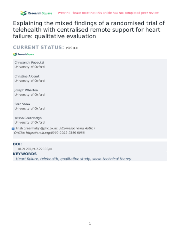 (PDF) Explaining the mixed findings of a randomised trial of telehealth ...