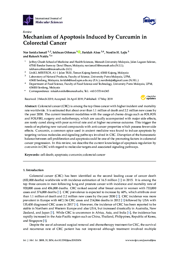 (PDF) Mechanism of Apoptosis Induced by Curcumin in Colorectal Cancer