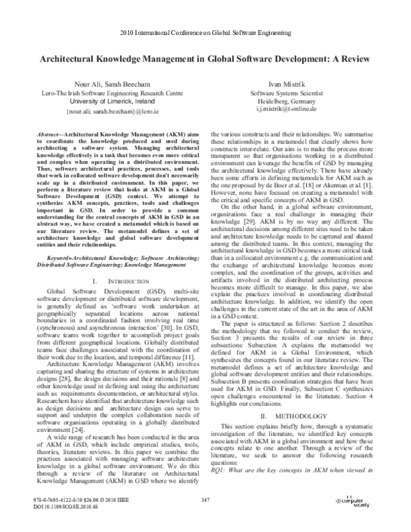 (PDF) Architectural Knowledge Management in Global Software Development ...