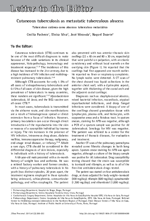 (PDF) Cutaneous tuberculosis as metastatic tuberculous abscess