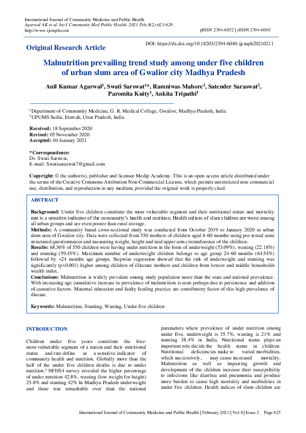 (PDF) Malnutrition prevailing trend study among under five children of ...