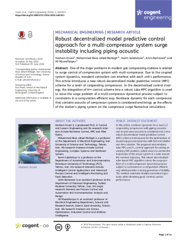 (PDF) Robust decentralized model predictive control approach for a ...