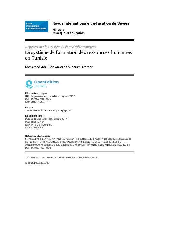 (PDF) Le système de formation des ressources humaines en Tunisie