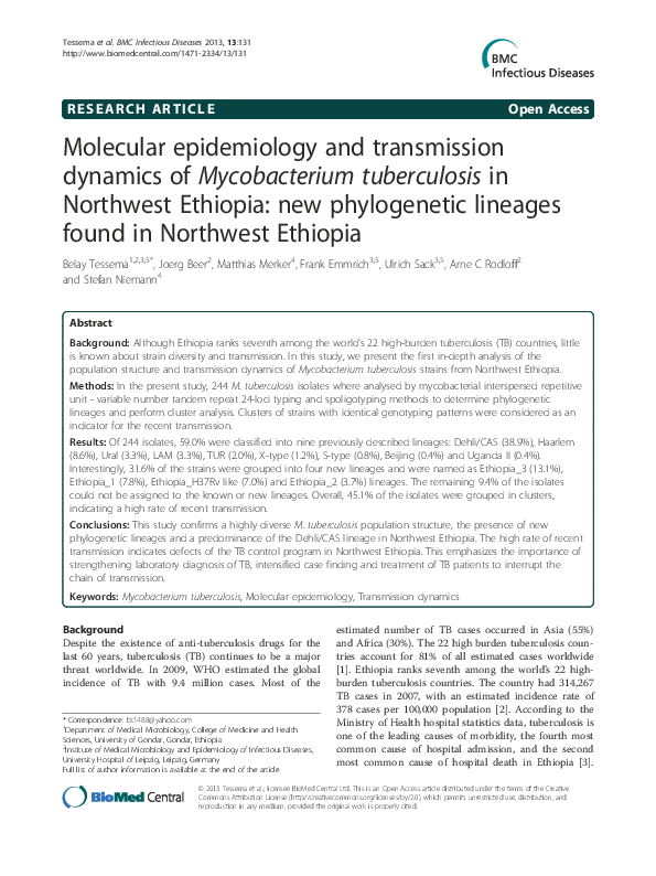 (PDF) Molecular epidemiology and transmission dynamics of Mycobacterium ...